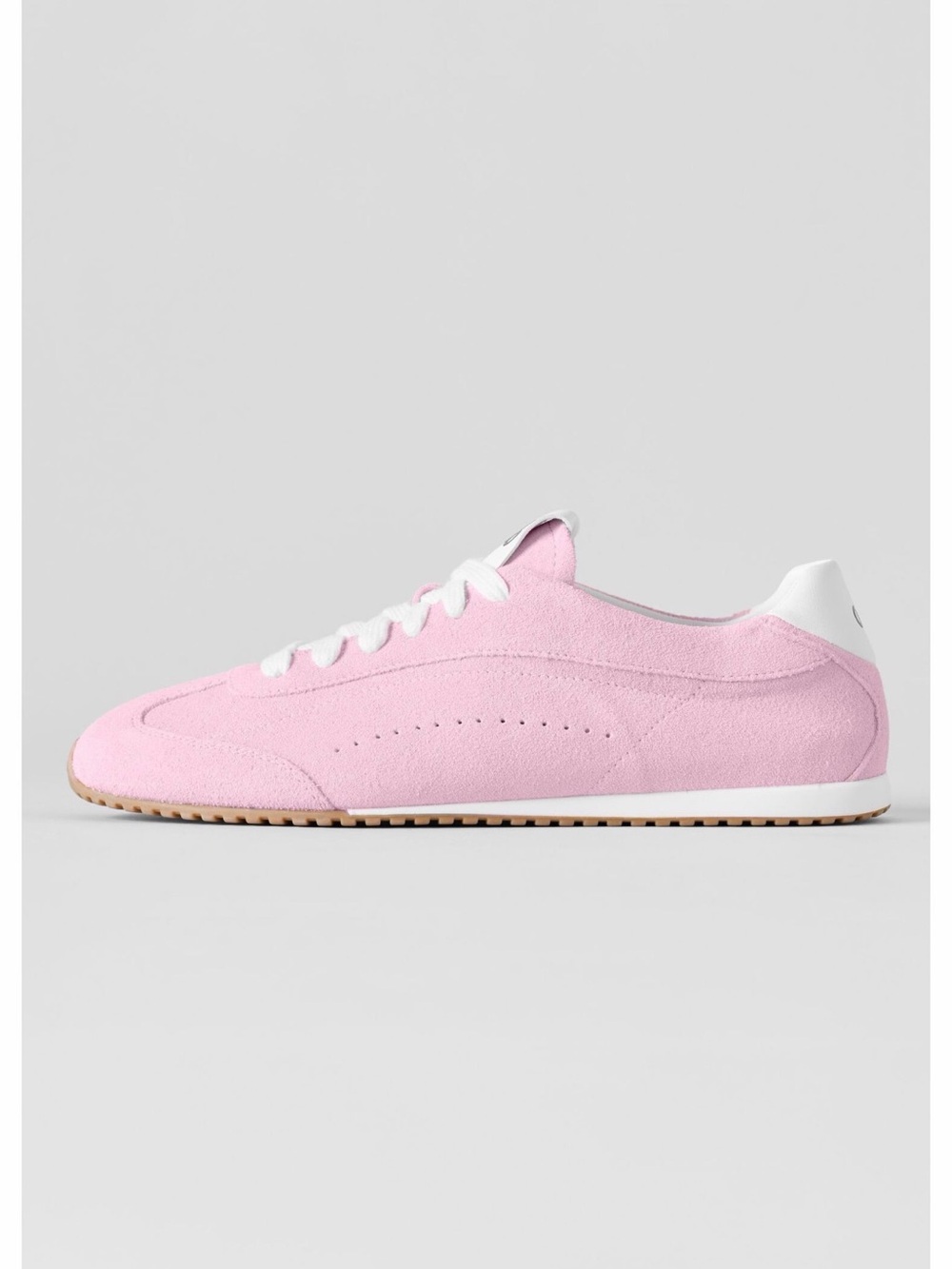 ALO Yoga Women's Pink Suede Low-Profile Sneaker with White Trim